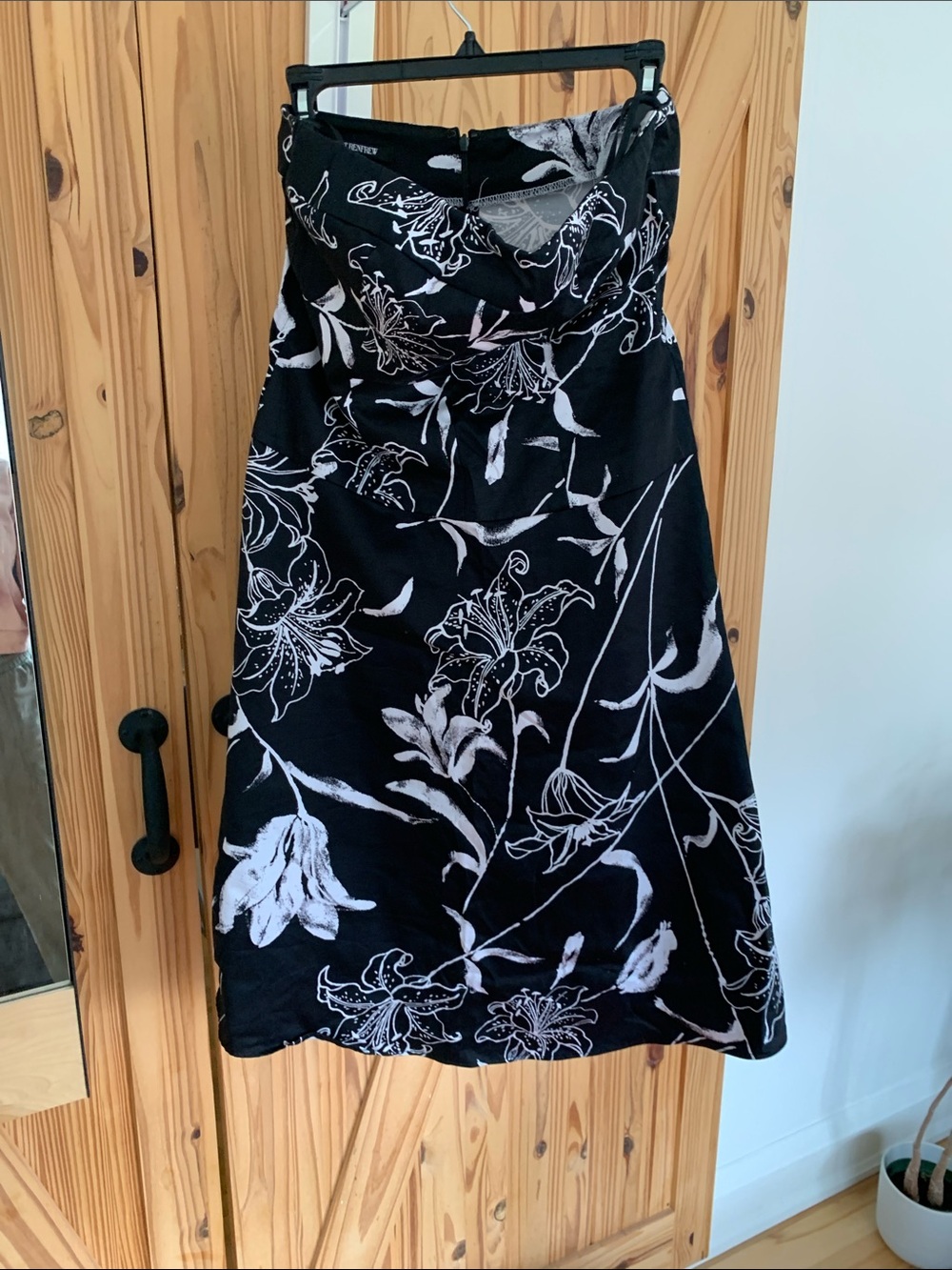 Strapless Black Floral Midi Dress
